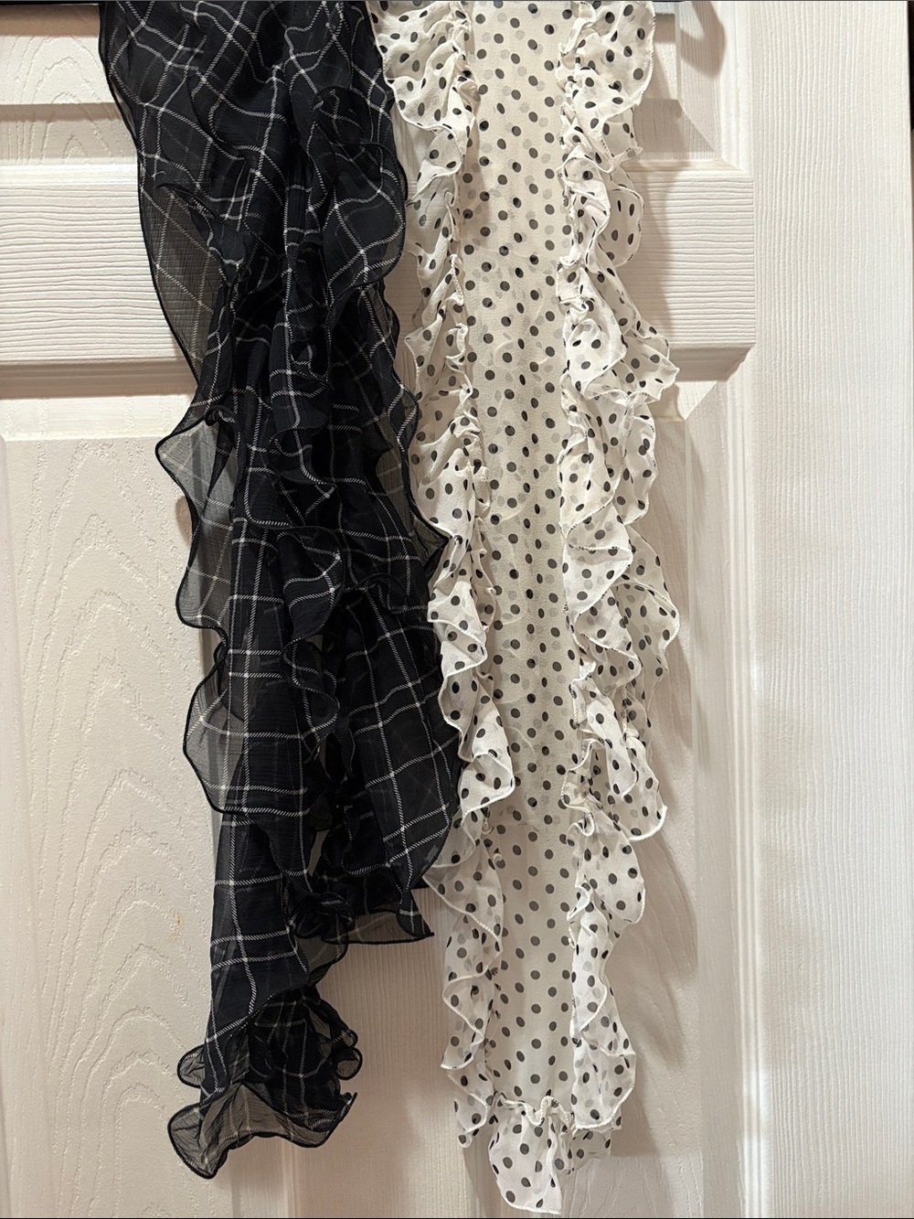 Black & White Ruffle Sheer Scarf Duo - Polka Dot and Windowpane Styles